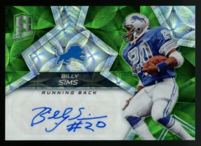2017 Spectra Billy Sims Signatures Neon Green Scope Card #S-BS #'d 15/20 Lions
