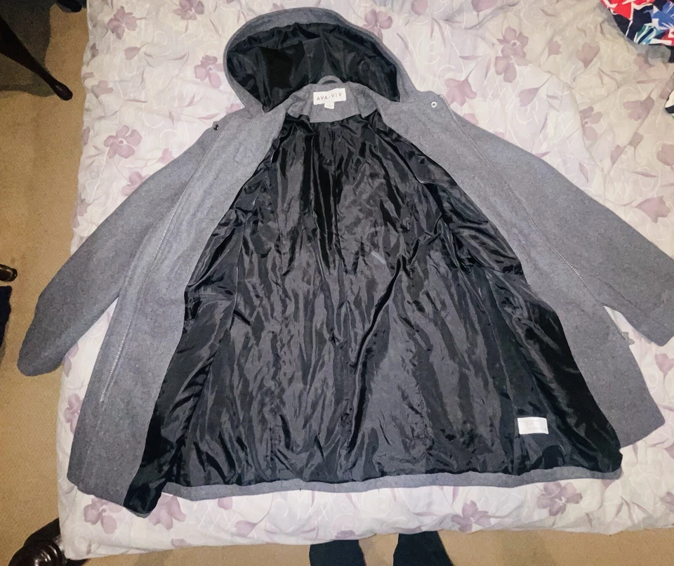 Ava & Viv Women’s Gray Wool Blend Hooded Lined Dress Coat Size 1X EC - Image 3 of 4