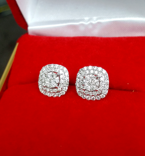 2Ct Round Cut Lab Created Diamond Women Halo Stud Earrings 14K White Gold Plated - Photo 3 sur 6