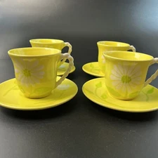 Vtg Salerno White Daisy Yellow Coffee Cup & Saucer Set MCM Italy Farmhouse Decor