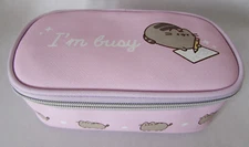 Pusheen The Cat I'm Busy Pencil Pouch Travel Makeup Case Zipper Pink Kawaii