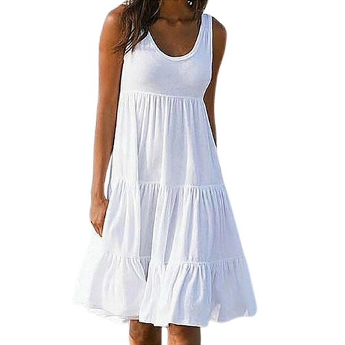 Damen Ärmellos Minikleid Sommerkleid A-Line Urlaub Freizeitkleid Strandkleid>| - Bild 11 von 19