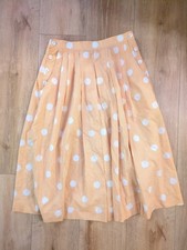 Vintage Gingham  Polka Dot Midi Mustard Yellow Pleated Skirt Medium Lined
