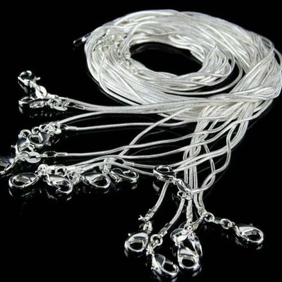 925 Sterling Silver 18'' 1mm Necklace Snake Chain w/Claw Clasp - lot of 2