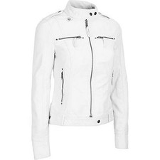Designer Biker Women's Leather Jacket 100 Lambskin White Motorcycle Jacket