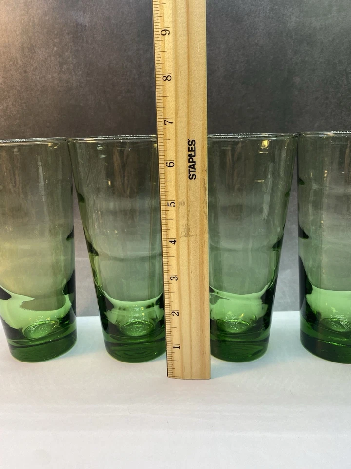 Gorgeous Vintage 1950s Libbey Ripple Green Glass Tumblers. Mid Century Water Gla - Image 2 of 4