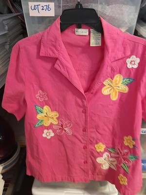 Vintage White Stag WMN Button Up Camp Shirt Embroided Floral On Pint Size S(4-6)
