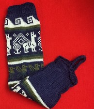 Alpaca Wool Blue  Leg Warmer Peru Llama Design 19 Inches Long New