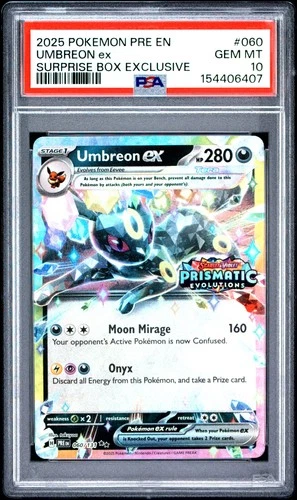 2025 POKEMON PRISMATIC EVOLUTIONS SURPRISE BOX EXCLUSIVE #060 UMBREON EX PSA 10