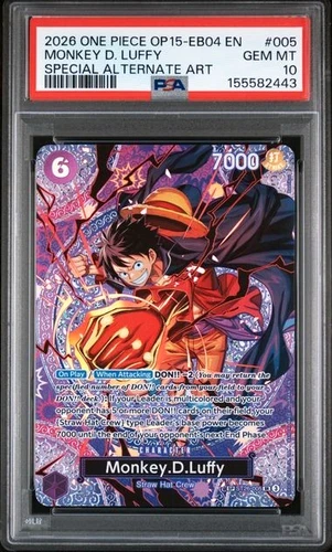ONE PIECE MONKEY D. LUFFY 2026 OP15-EB04-ADVENTURE ON KAMI'S ISLAND #005 PSA 10