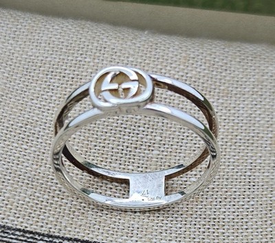 Gucci Ring, ineinandergreifendes G, 6 mm Sterlingsilber, Größe 8, neu 