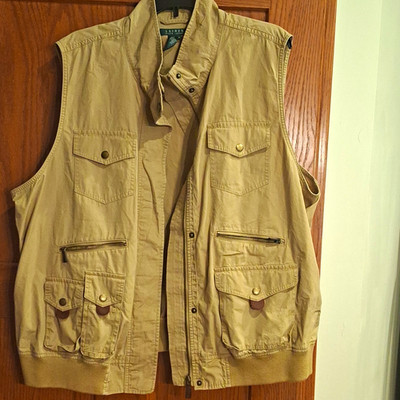 Lauren Ralph Lauren Women's Utility Vest Plus 3X Beige Full Zip Pockets