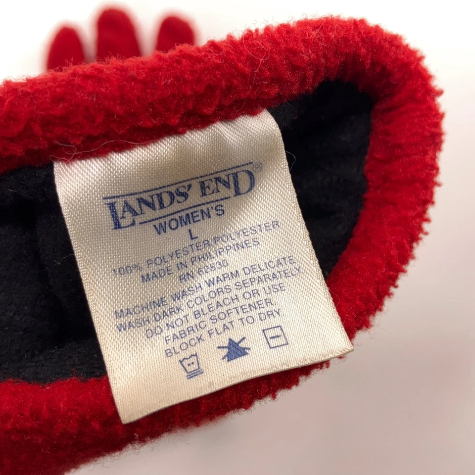 Guante de invierno Lands' End para mujer L rojo polar negro palma hecho en Filipinas Foto 3 de 4