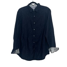 Robert Graham Shirt Black Jacquard Button Up Contrasting Flip Cuff Mens XL