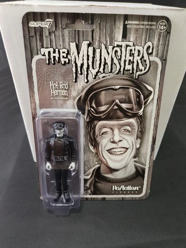 Super7 ReAction 3 3/4 Hot Rod Herman Figure Grayscale Munsters Articulated