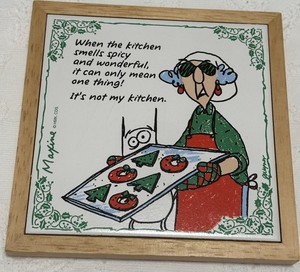 Hallmark Maxine Christmas Holiday Wood-Framed Trivet 6.75" x 6.75" Kitchen Funny