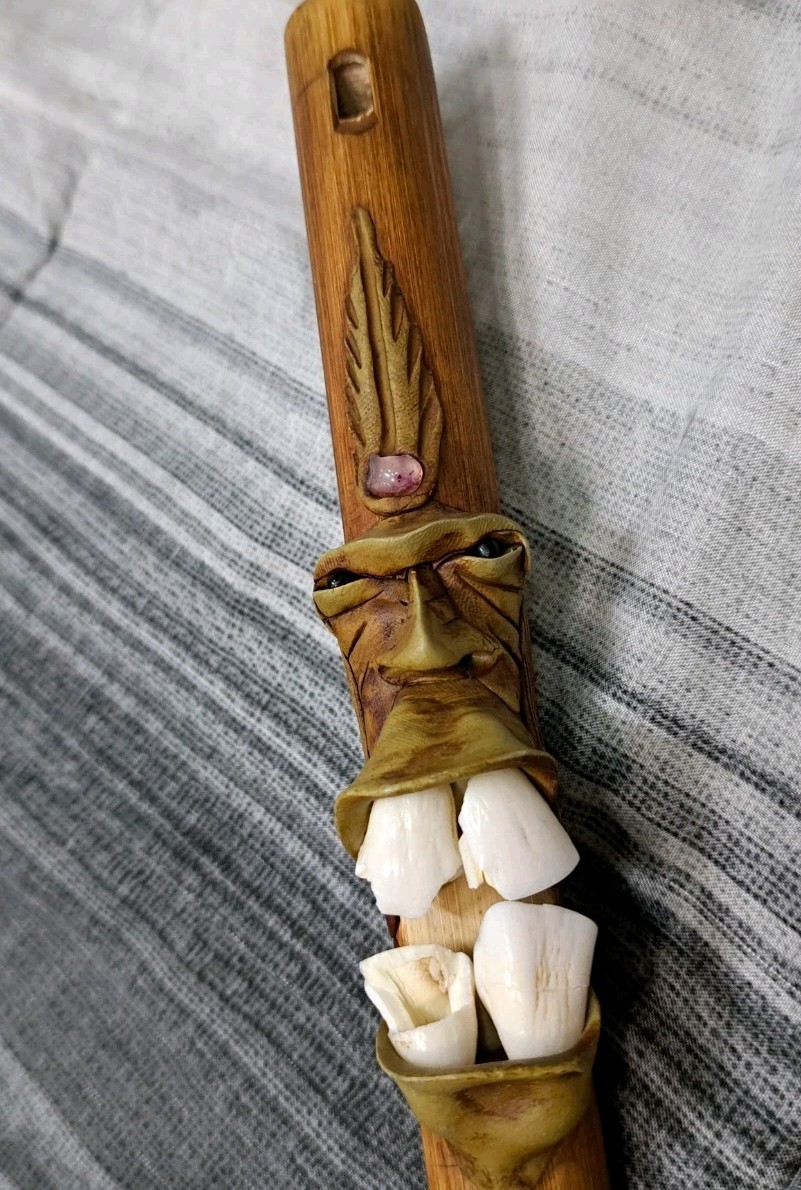 Wooden Flute Recorder Face & Giant Teeth Works Broken Teeth SEE PHOTOS