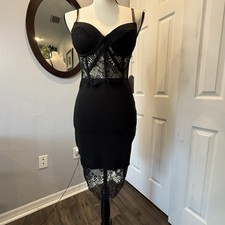 Blashe Babydoll Black Corset Midi Dress Sz S Sheer Lace Sexy Goth Valentine NWT