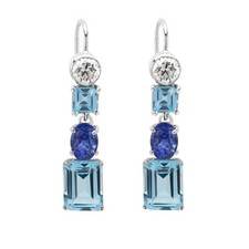 14k Vintage aquamarine earrings 14k White Gold Dangle Natural Aquamarine Diamond