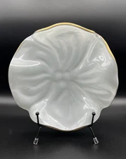 Annieglass 8.5" Shell Shaped Bowl White Frosted with Gold Rim Signed