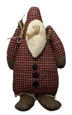 Vtg Christmas Stuffed Santa Claus Rustic Folk Art Primitive Santa 13” Doll Decor