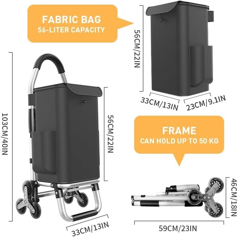 Foldable 3-in-1 Grocery Cart with 6 Wheels & Waterproof Bag - 110 lbs Capacity