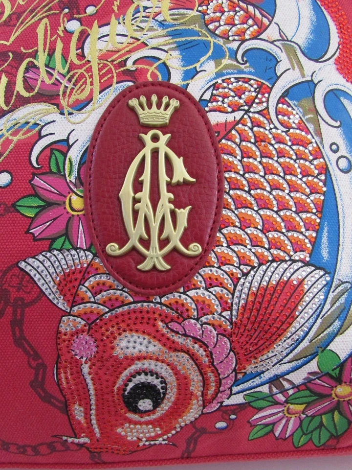 Raro Bolso de Mano Christian Audigier Los Angeles Rojo Grande "Koi Fish" Nuevo sin Etiquetas Foto 2 de 4