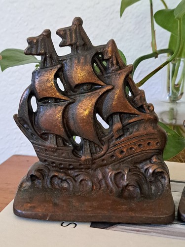 Set fermalibri barca nautica nave bronzo fuso vintage pesanti unici curati - Foto 2 di 8