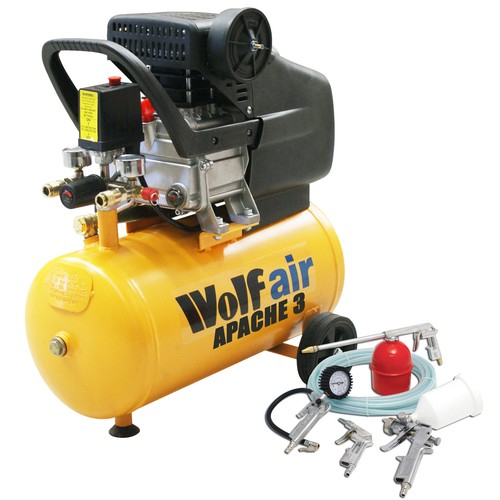 SALE SAVE Wolf 240v Air Compressor Apache 3 2HP, 7.4CFM Compressor + 5pc Kit