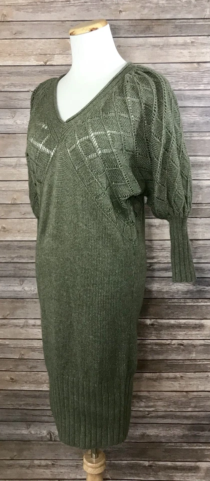 Vestido Suéter Victoria’s Secret Moda Intl Lana Verde Oliva Manga Abullonada Talla XS Foto 3 de 4