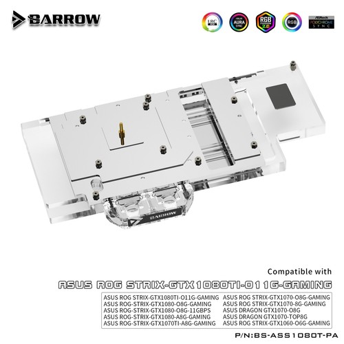 Bloque de GPU Barrow para ASUS ROG STRIX GTX1080Ti/1070/1060 Gaming/ BS-ASS1080T-PA - Imagen 3 de 9