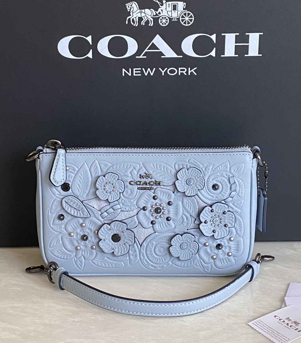 NWT COACH TOOLED TEA ROSE PALE BLUE NOLITA 19 12055 | eBay