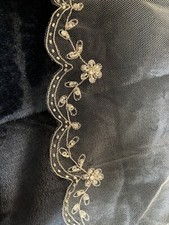 White Wedding Veil with Comb. Flower Bead Sequin Scalloped Edge