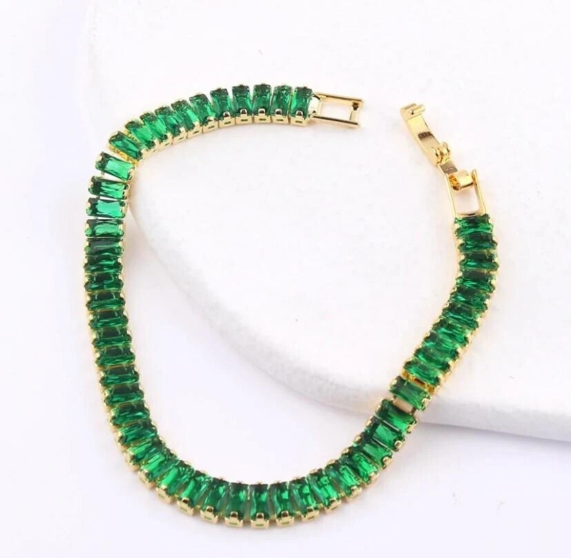 17CT Lab-Created Emerald 7-Inch Tennis Bracelet in 14K Yellow Gold  