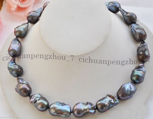 Huge 15-22mm Black Natural South Sea Keshi Baroque Pearl Necklace 14-36'' - Picture 18 of 18
