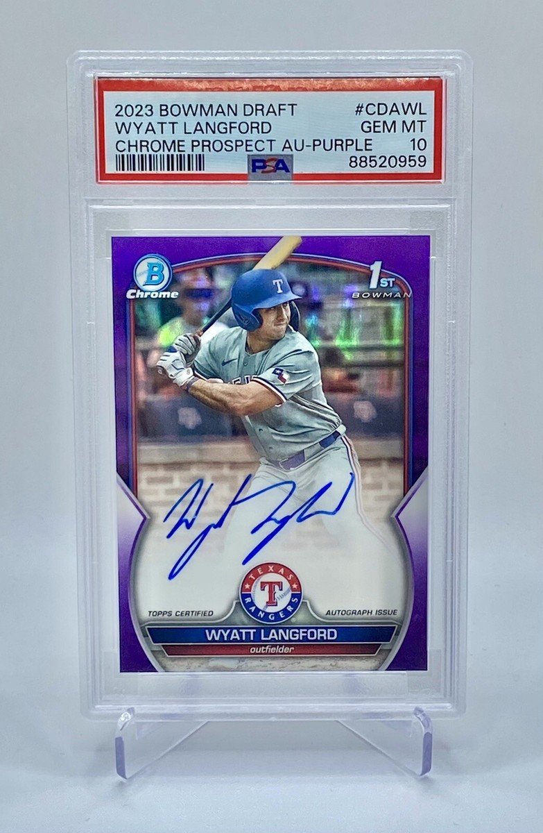 PSA 10 Wyatt Langford 2023 Bowman Draft Chrome 1st Auto RC Purple 