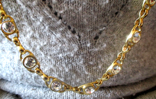 Grand Collier Sautoir Ceinture Couleur Or Avec Cristaux CZ – Bijou Vintage – Occasion Parfait état