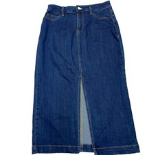 Denim Y2K Midi Jeans Skirt Sz 2 Stretch Front Slit Pockets Boho Western Cowgirl