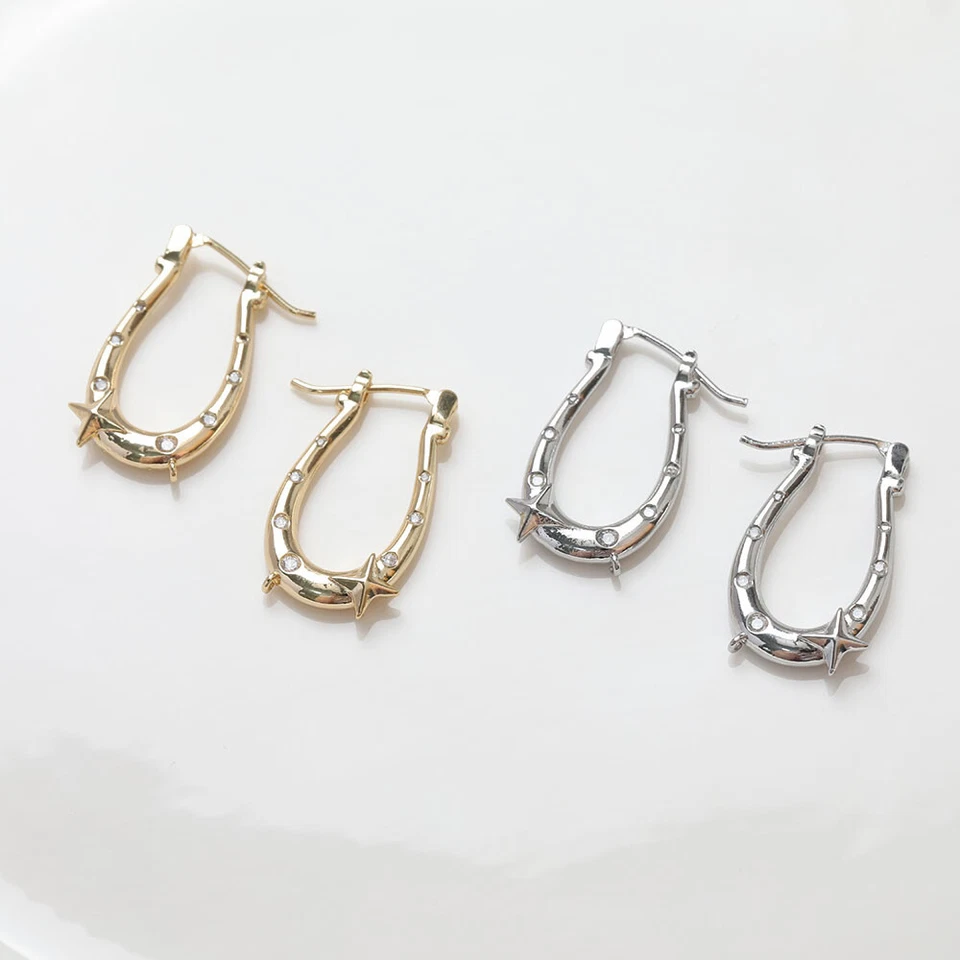 Gancho para pendiente con palanca trasera 4 piezas, pendientes de aro gruesos, pendientes de aro Huggie Foto 3 de 3