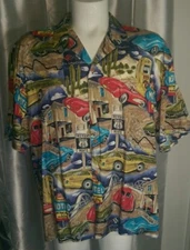 USA vtg PARADISE FOUND Honolulu CORVETTE Maps Hawaiian Camp Shirt 100% Rayon 56"