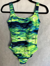 NIKE Swim Vivid Blue Yellow Green Abstract One Piece Lined Swimsuit NEW M or L
