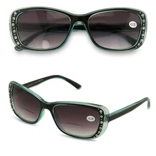 Women Bifocal Reading Sunglasses Reader Glasses Fashion Rhinestone Translucent