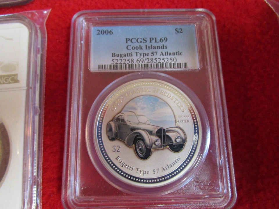 Cook Islands 2006 $5 Bugatti Type 57 Atlantic .999 Silver Coin PCGS PR PL 69 - Image 3 of 4