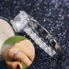 Women Gorgeous 925 Silver Rings Round Cut White Sapphire Wedding Ring Sz 6-10