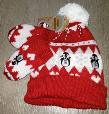 boys girls NEW NWT FLEECE LINED WINTER HAT MITTENS PENGUINS 12/24 month NEW NWT