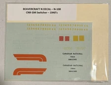 BEAVERCRAFT N DECAL-CANADIAN NATIONAL/CNR GM SWITCHER - 1940’s - #N-107