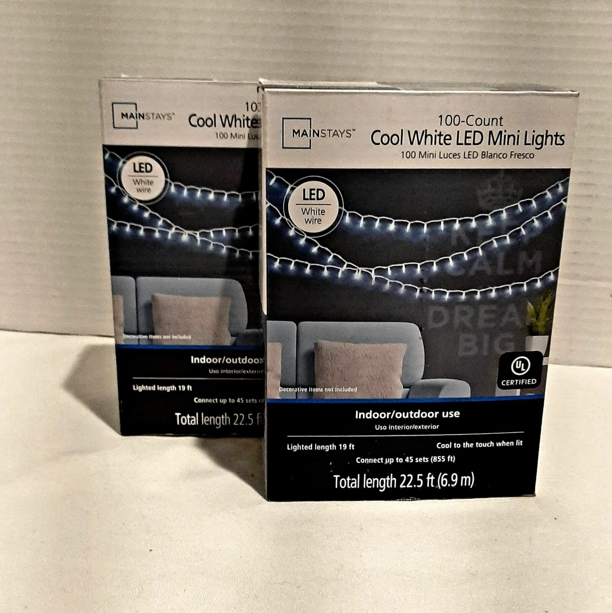 2 Boxes Mainstays 100 Count Cool White Led Mini Lights 19ft New