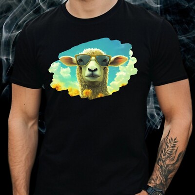 Mens Sheep Sunglasses Cotton T-Shirt Size S to 5XL