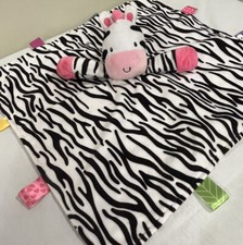 2012 Zebra Baby Lovey Blanket Rattles Black White Zebra Stripes Silk Back
