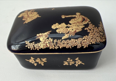 Vintage Limoges Castel France 22K Gold & Black Courting Couple